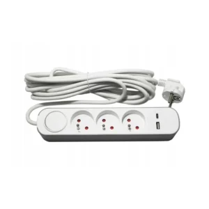 PRZEDŁUŻACZ ELEKTRYCZNY 3X2P+Z 5M+WYŁ. BIAŁO/SZARY USB-A I USB-C 2,4A