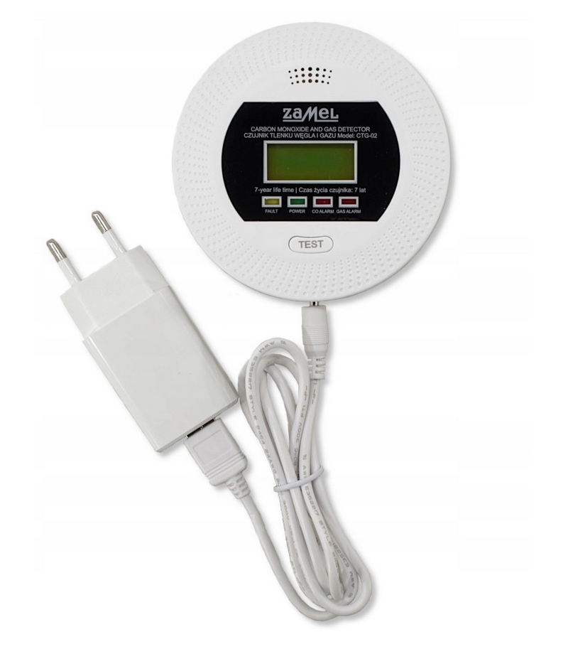 Czujnik 2w1 tlenku węgla (czadu) i gazu ziemnego/propan butan-LPG, sieciowy z podtrzymaniem CTG-02