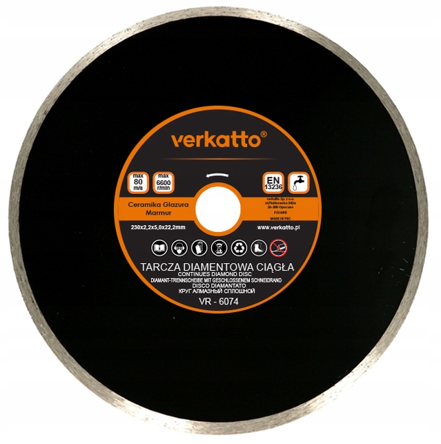 TARCZA DIAMENTOWA 230 CIĄGŁA 230x2 6x6 0x22,2MM VR-6074